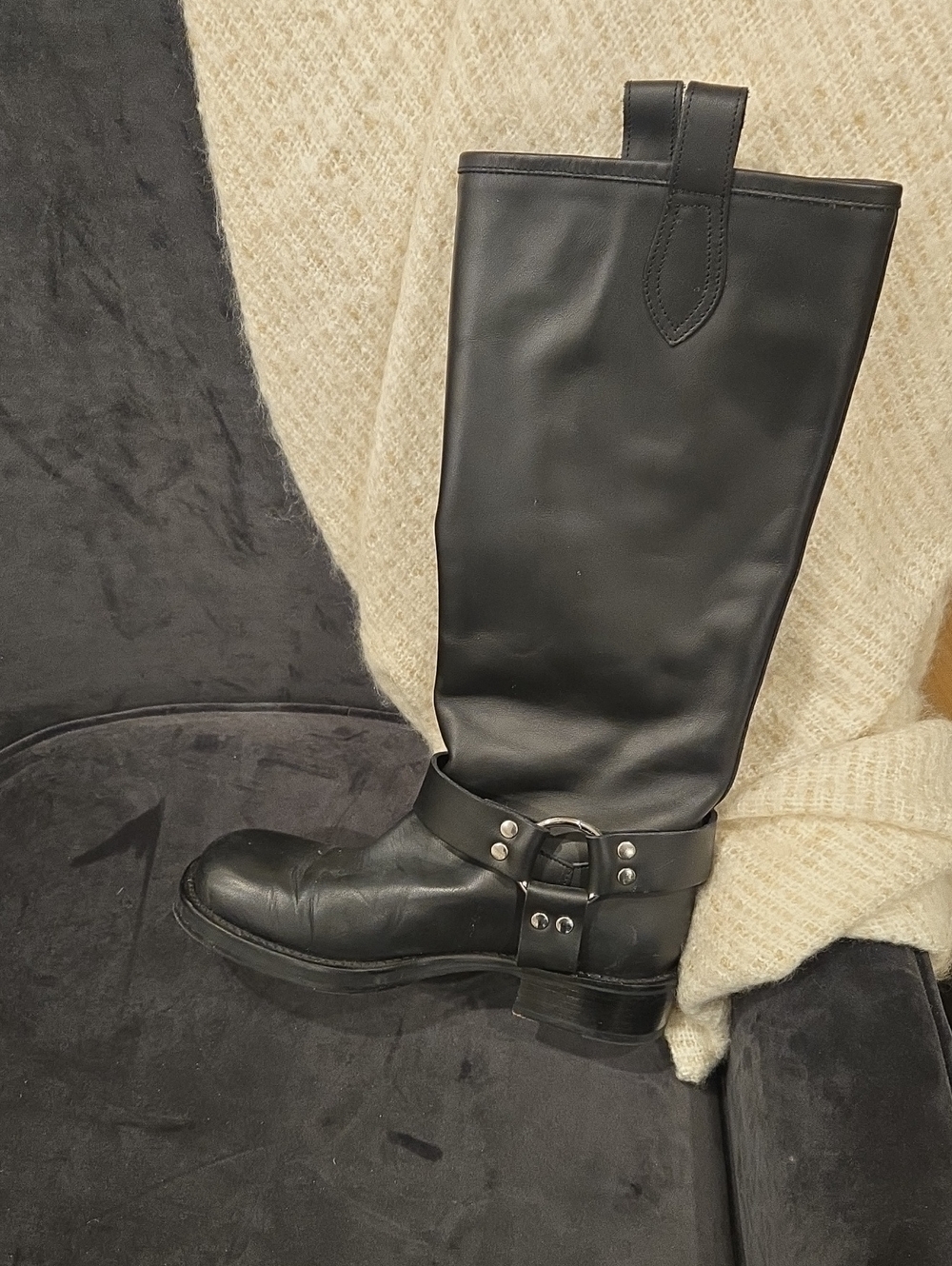 Omeda 9607 Boot - Classic Black Harness Moto Knee Boots